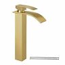 742939492067 Hoimpro Waterfall Spout Brushed Gold Bathroom Faucet Tall