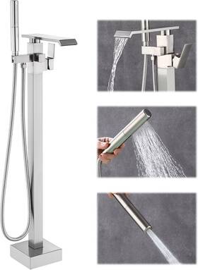 Algrts 00001988 Hdfb003 Faucets Brushed Nickel Waterfall Free Standing Tub Faucet Floor Mount Ba