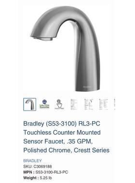 Bradley S53-3100 Touchless Counter Mounted Sensor Faucet Polished Chrome