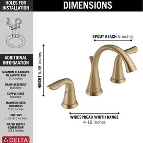 Delta 3538-czmpu-dst Two Handle Widespread Bathroom Faucet In Champagne Bronze