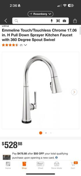 Delta 9182tl-pr-dst Emmline Touchless Chrome 17.06in Pull Down Kitchen Faucet N