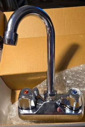 M98e-sg02 Faucet Art Wall 4 Inch Center Chrome With Curved Neck. New In Box M98e-sg02 Faucet Art Wall 4 Inch Center Chrome With Curved Neck. New In Box