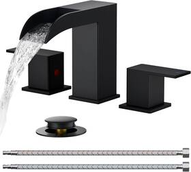Forious 747086892616 Square Matte Black Waterfall Bathroom Faucets 3 Hole 8 Inch Widespread
