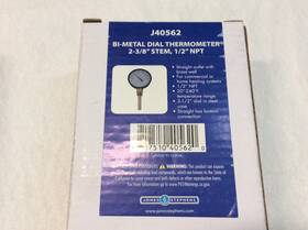 J40562 Jones Stephens Bi-metal Dial Thermometer Straight Outlet With Brass Well 2-3/8 Inch Stem 1/2 Npt