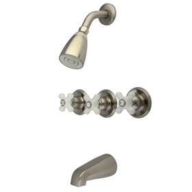 3-porcelain Kingston Brass Kb238px Tub And Shower Faucet With Cross Handle 3-porcelain Kingston Brass Kb238px Tub And Shower Faucet With Cross Handle