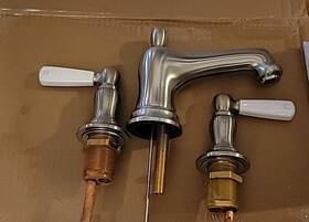 Kohler 10577-4p-bn Bancroft Widespread Bathroom Faucet W Porcelain Handles Drain