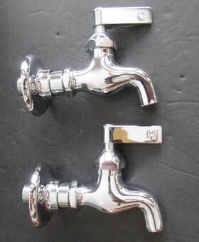 K-8775 Kohler Nos Pair Chrome Hewitt Single Handle Hot And Cold Sink Faucets B5