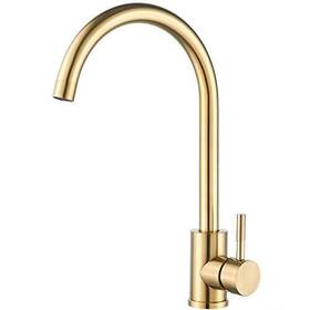 Kohonby Sk8006 Single Handle High Arc Brushed Gold Kitchen Faucet Stainless Steel Commercial