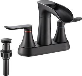 No Bf4-01 Bathroom Faucet 4 Inch Centerset Waterfall 2 Handle Matte Black 3 Hole
