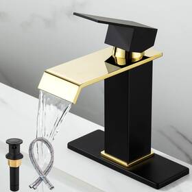 Brl002a No Black And Gold Bathroom Faucet For 1 Or 3 Hole Waterfall Single Handle Brl002a No Black And Gold Bathroom Faucet For 1 Or 3 Hole Waterfall Single Handle