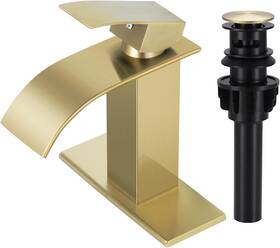 Qom-tplt-003lsj-dp-xs No Waterfall Bathroom Faucet Brushed Gold Modern Single Handle Faucets Qom-tplt-003lsj-dp-xs No Waterfall Bathroom Faucet Brushed Gold Modern Single Handle Faucets