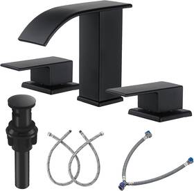 No R-slt-021-b-s-2 Bathroom Faucet 3 Hole Matte Black Waterfall Faucets 8 Inch