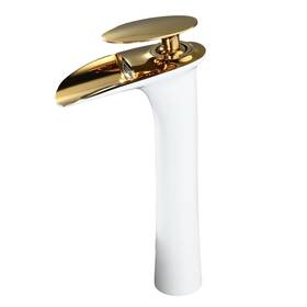 F6652wgh Shunli Bathroom Vessel Faucet Waterfall Sink Single Hole White&gold F6652wgh Shunli Bathroom Vessel Faucet Waterfall Sink Single Hole White&gold