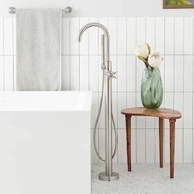 Signature Hardware 484012 Floor Mounted Tub Filler With Hand Shower-brushed Nickel