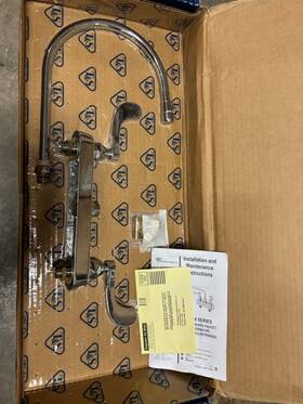 T & S 671262771818 T&s Brass B-1120-wh4 Work Board 8-inch Deck Mount Spout 4 Inch Wrist Action Handles