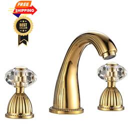 Yuelife My-bf017 Bathroom Sink Faucet 3 Hole Deck Mounted Widespread Gold Ti-pvd