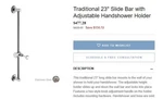 New Brasstech 292/20 Stainless Steel Wall-mounted Slide Bar Bracket Hand Shower. Fixed Price $349.99.