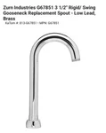 Zurn Aquaspec Parts G67851 Spout Assembly, 3.5 Xl. Fixed Price $25.99.