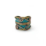 Handcrafted Turquoise & Copper Scrollwork Brass Patina Ring. Fixed Price $20.00.