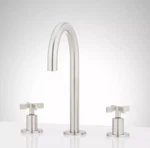 Signature Hardware 484008 Brushed Nickel Bathroom Sink Faucet Widespread 3 Hole. Fixed Price $249.99.