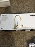 Kohler Elmbrook Pull-down Kitchen Faucet Brushed Moderne Brass W/ Soap Dispenser. Fixed Price $100.00.