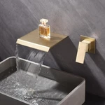 Waterfall Wall Mount Tub Faucet Single Handle Brushed Gold Basin Mixer Tap. Fixed Price $69.00.