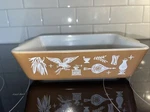 Vintage Pyrex Casserole Dish Brown Early American Eagle Corn #0503 1.5QT Euc. Fixed Price $23.70.