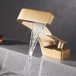 Brushed Gold Bathroom Sink Faucet Waterfall Vanity Mixer Single Handle. Fixed Price $37.99.
