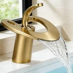 Brushed Gold Waterfall Bathroom Sink Faucet Single Handle Basin Vanity Mixer Tap. Fixed Price $42.00.