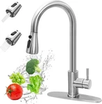 Brushed Nickel Kitchen Faucet Pull Down Spray Stainless Steel Sink Tap W/cover. Fixed Price $23.62.
