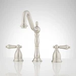 Victorian Gooseneck Lavatory Faucet Metal Lever Handles Brushed Nickel-lead. Fixed Price $59.00.