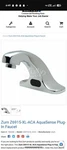 Zurn Aquasense Plug-in Sensor Operated Ada Compliant Chrome Faucet Z6915-XL-ACA. Fixed Price $350.00.