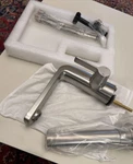 Signature Hardware Fusion Series Single Lever Basin Mixer - Brushed Nickel. Fixed Price $200.00.