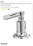 Brizo HL5376-CP Invari Widespread Faucet Lever Handle Kit Polished Chrome. Fixed Price $125.00.