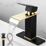 Bathroom Sink Faucet, Black And Gold Color, Waterfall Style, SUS304 Stainless.... Fixed Price $79.84.